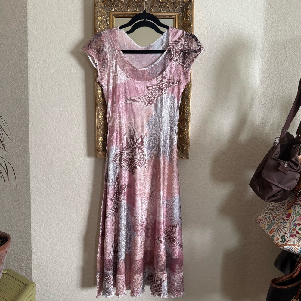 Elegant Pink crushed velvet with lace detail Women's Dress
